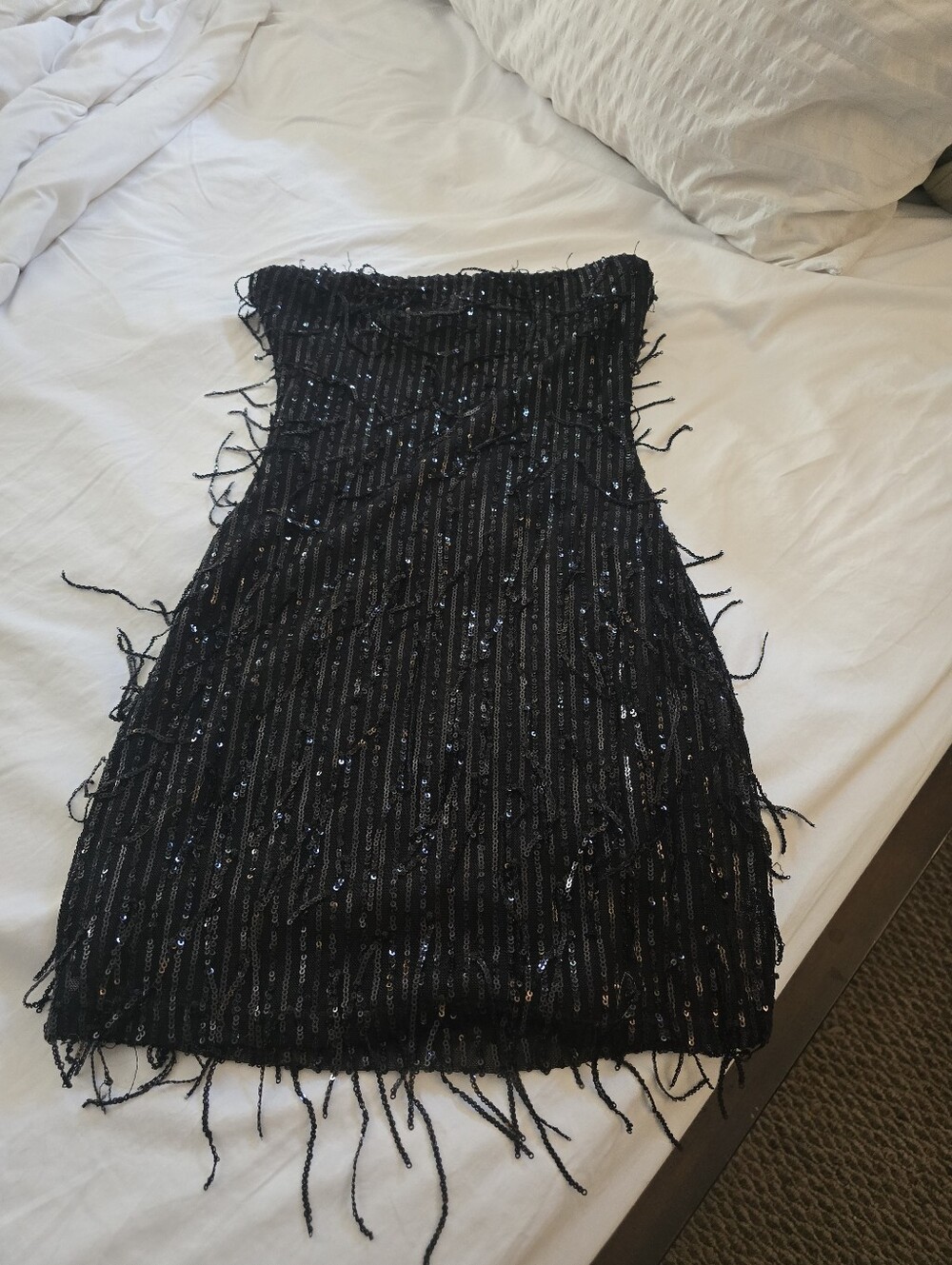 Black Strapless Sequin Fringe Party Dress Bodycon Mini Dress